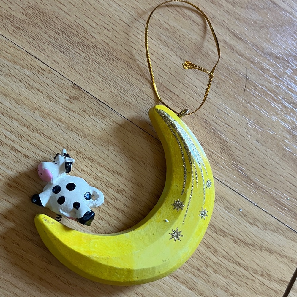 Yellow Moon Ornament with Cow